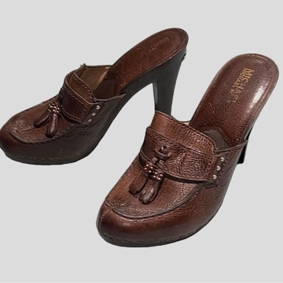 Michael Kors Wooden High Heel Clogs real leather Size 8. B56 - Picture 1 of 10